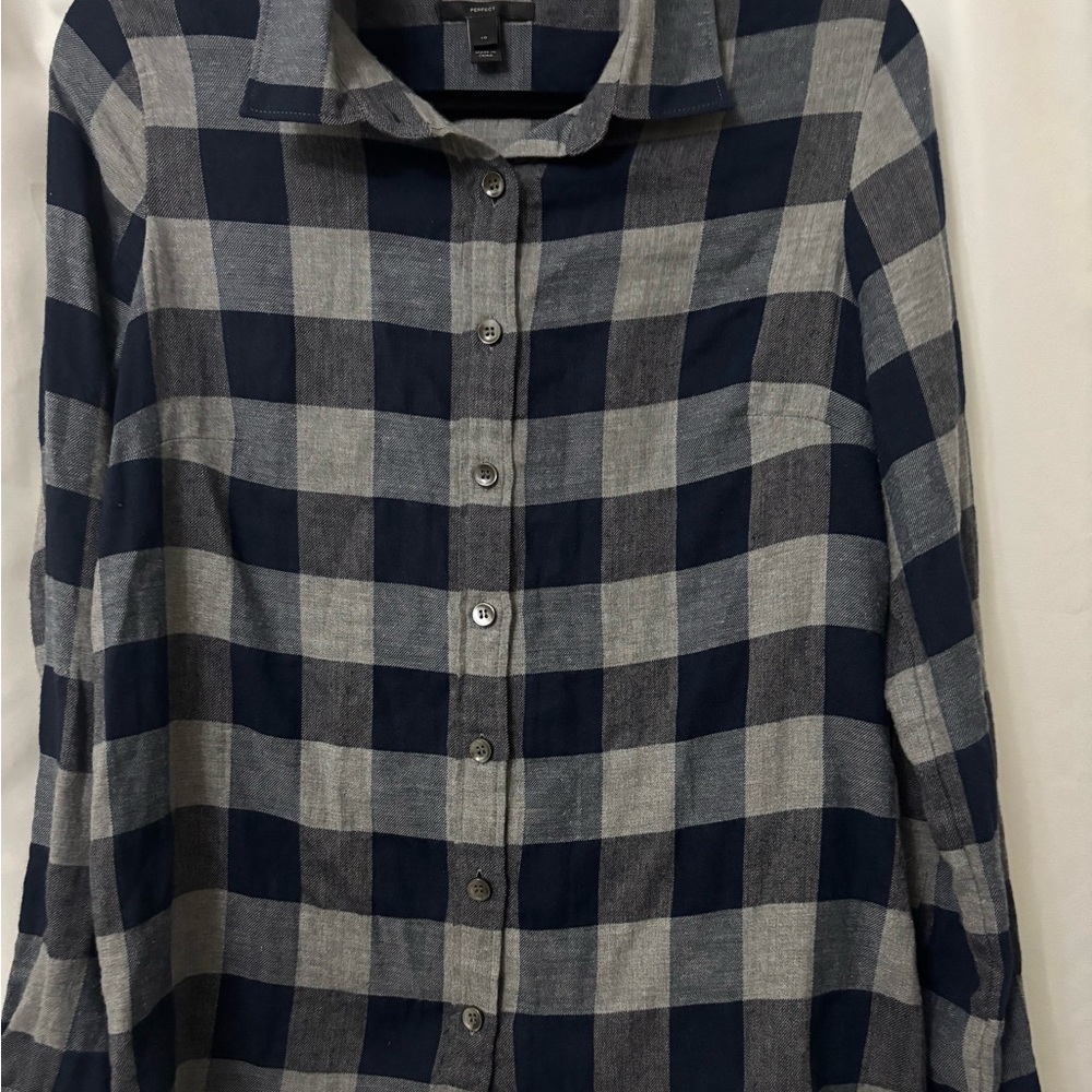 J. Crew Navy and Gray Plaid Button Down Shirt
